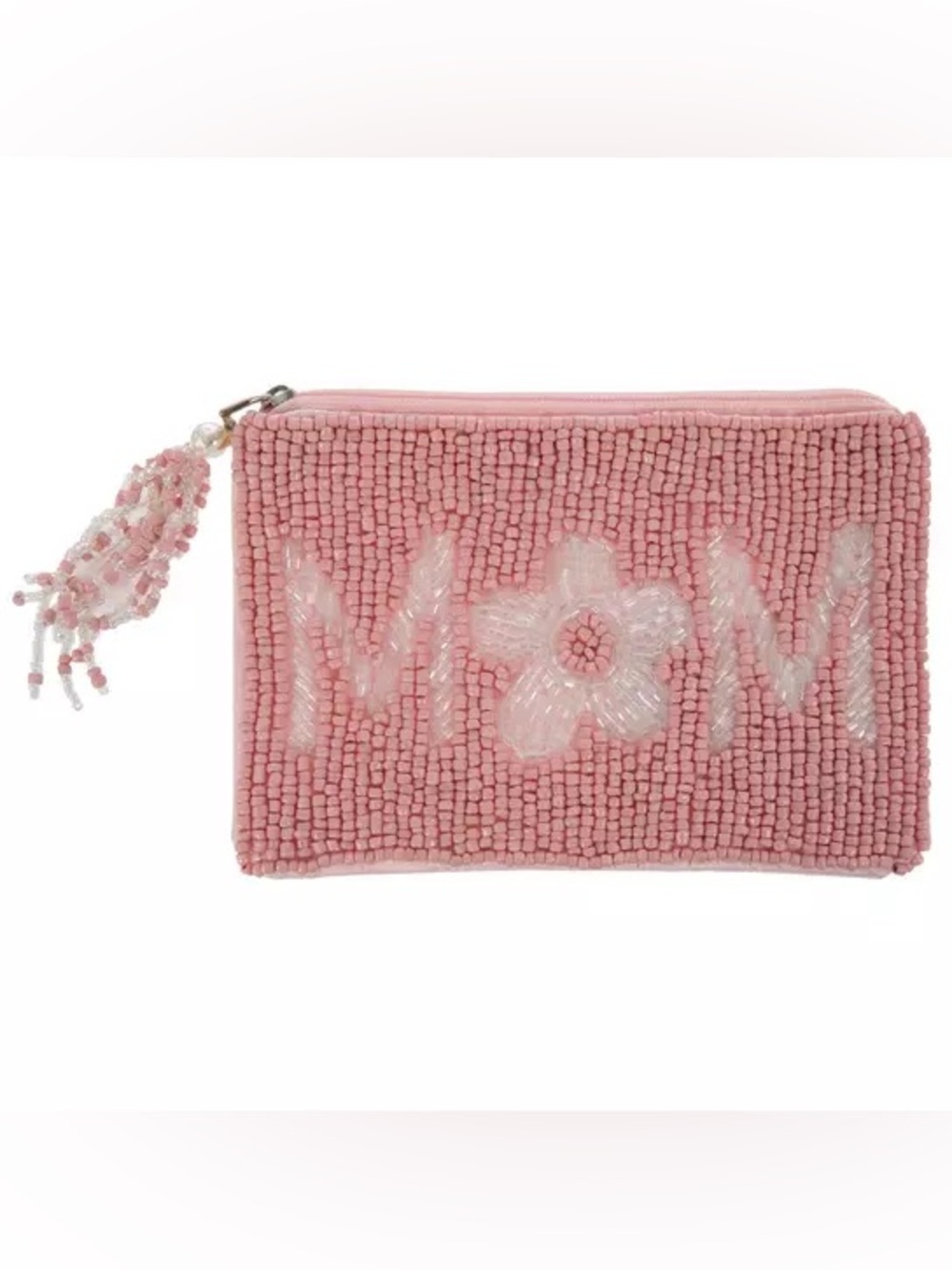 New Pink Beaded 'MOM' Wristlet Pouch